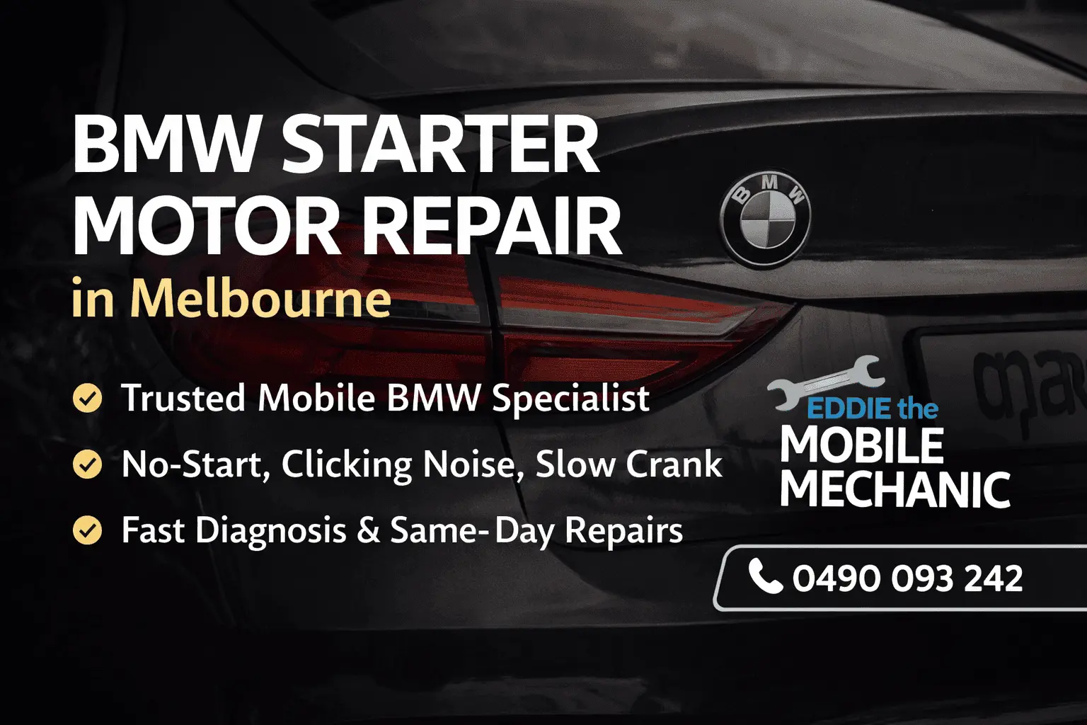 BMW starter motor repair in Melbourne by Eddie the Mobile Mechanic providing mobile BMW diagnostics and no-start repairs near Reservoir and Preston